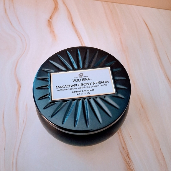 Voluspa Makassar Ebony & Peach Mini Tin Candle - Picture 5 of 10